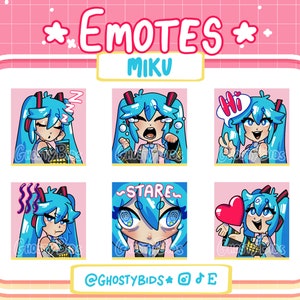 6 Hatsune Miku Emotes | Twitch Streams, Discord, Youtube | Instant Download