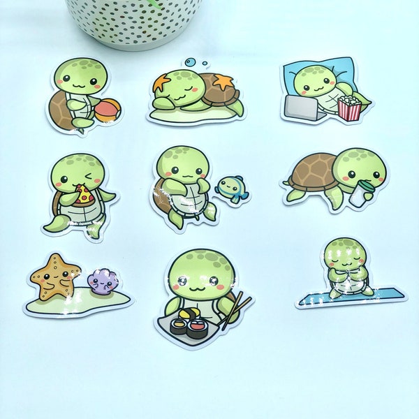 Kawaii Turtle Sticker - Cute Sea Turtle Vinyl Decal Sticker Stationery Set in Various Designs | Durable Scrapbook Sticker Gift Ideas for Her