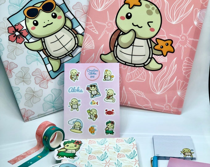 Cute Kawaii Stationery Set, Sea Turtle Washi Tape Set, Cute Notepad, Gift for Women