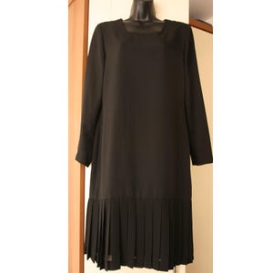 Vintage 80s Franco Di Tardo Firenze Black Drop Waist Pleated Hem Square Neck Midi Dress Size 12 Eur 40