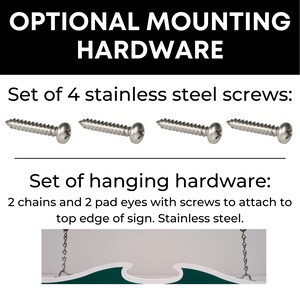 Peut inclure: Image de mat&eacute;riel de montage. Comprend un ensemble de quatre vis en acier inoxydable et un ensemble de mat&eacute;riel de suspension avec cha&icirc;nes et &oelig;illets. Texte: OPTIONAL MOUNTING HARDWARE.
