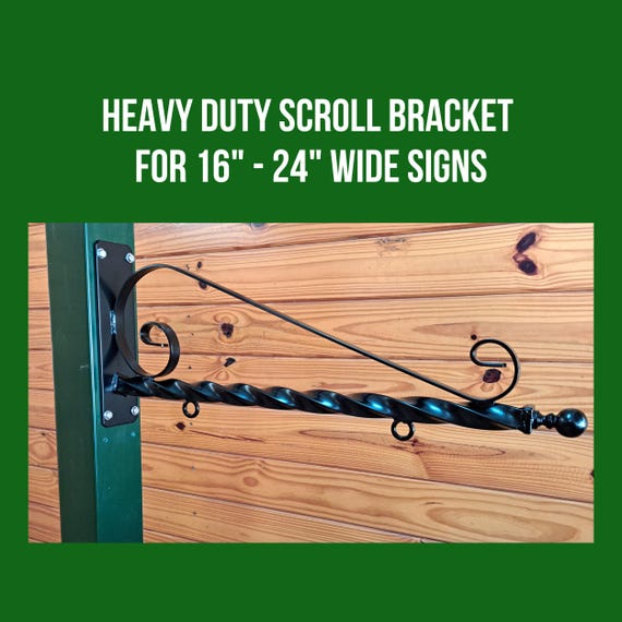 Steel Scroll Sign Bracket: Heavy Duty Outdoor Hanging Hardware (16-24" Wide)