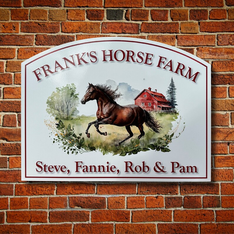 Large Personalized Horse Farm Signs Choose Your Watercolor Look Equine Graphic Colorful and Durable UV Non-Rusting image 9