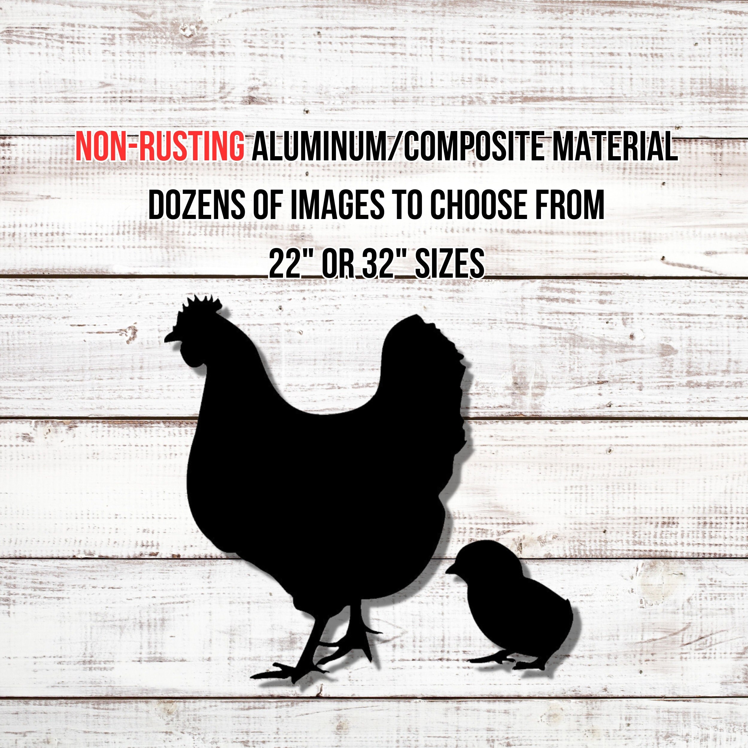 Farm Animal Silhouette Chicken Cutout, Metal Chicken Hen Farmhouse Decor, Black Aluminum Barnyard Animals,  Rooster cut-out Non Rusting!