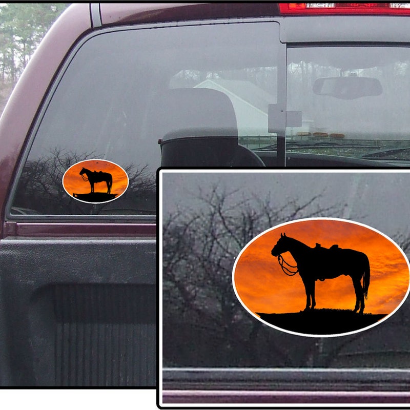Horses On Board Rearing Trailer Decal – Caution Tailgating Rider Sticker For Trucks, SUVs, Black