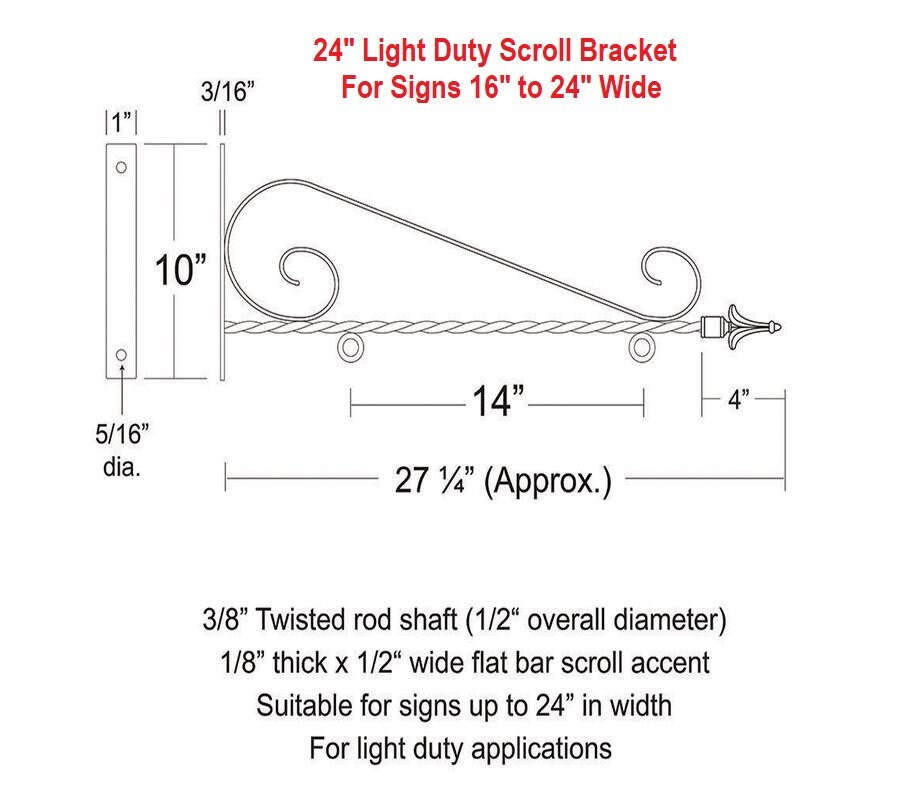 Steel Sign Scroll Scroll Steel Sign Bracket, Wall Mount (fits 16