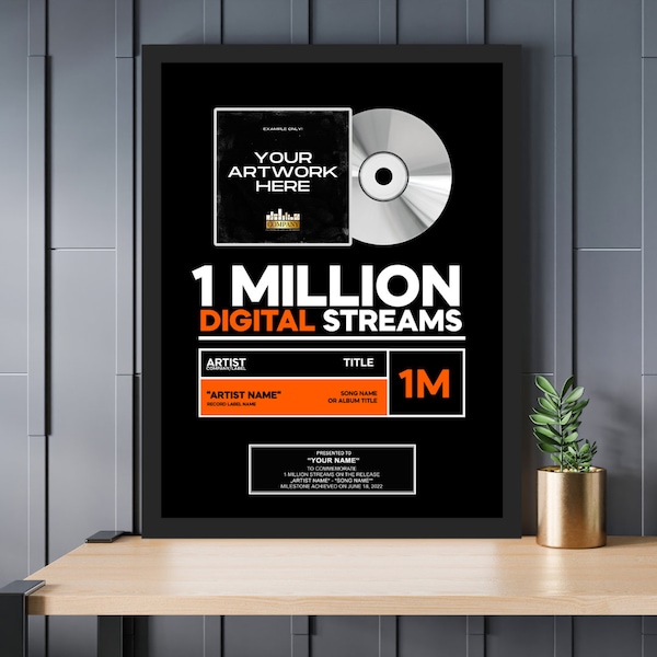 MUSIC STREAMING AWARD for Soundcloud Vinyl Record, Music Gift, Record Plaque Success Award For Musicians & Podcasts Any # Of Streams #2