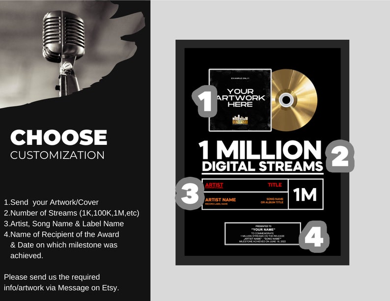 MUSIC STREAMING Award, Custom Golden CD Award, Spotify Record Plaque ...