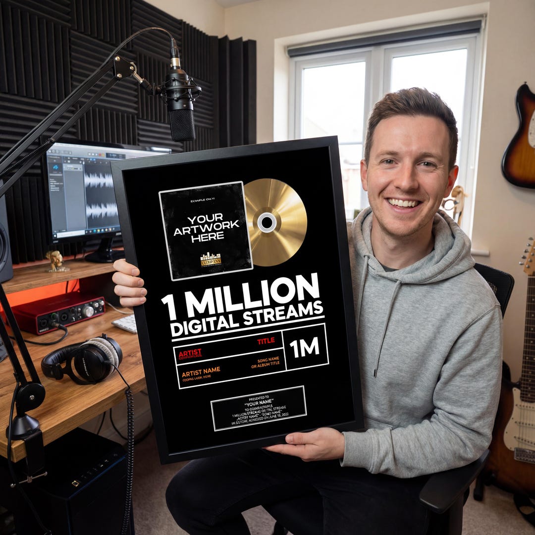 MUSIC STREAMING Award, Custom Golden CD Award, Spotify Record Plaque ...