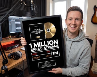MUSIC STREAMING Award, Custom Golden CD Award, Spotify Record Plaque, Streaming Success For Musicians & Podcasts - Digital Product!