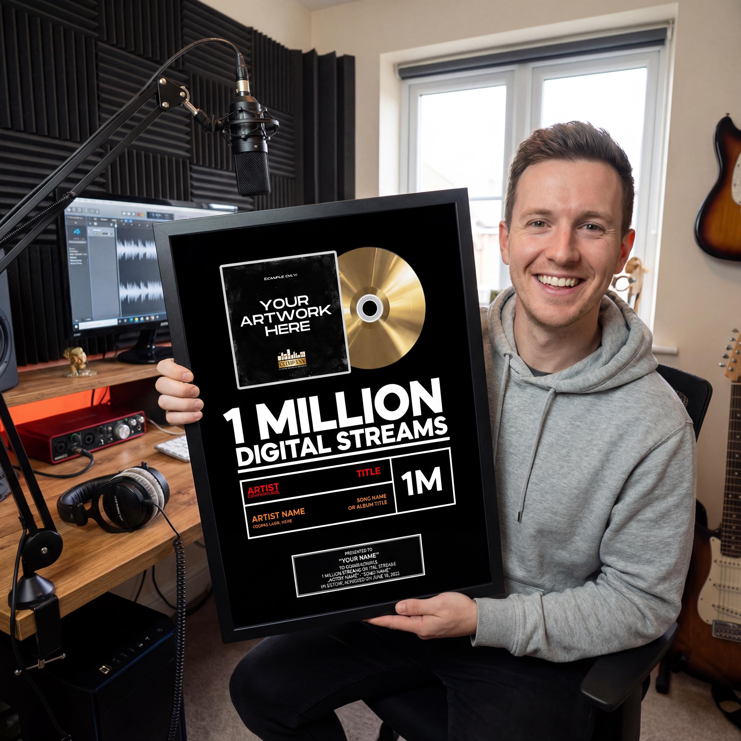 MUSIC STREAMING Award, Custom Golden CD Award, Spotify Record Plaque ...