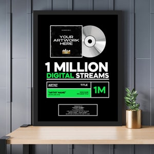 SPOTIFY STREAMING AWARD Custom Vinyl Record, Vinyl Record Plaque, Streaming Success Award For Musicians & Podcasts Any # Of Streams #1