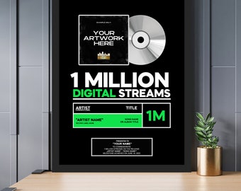 SPOTIFY STREAMING AWARD Custom Vinyl Record, Vinyl Record Plaque, Streaming Success Award For Musicians & Podcasts Any # Of Streams #1