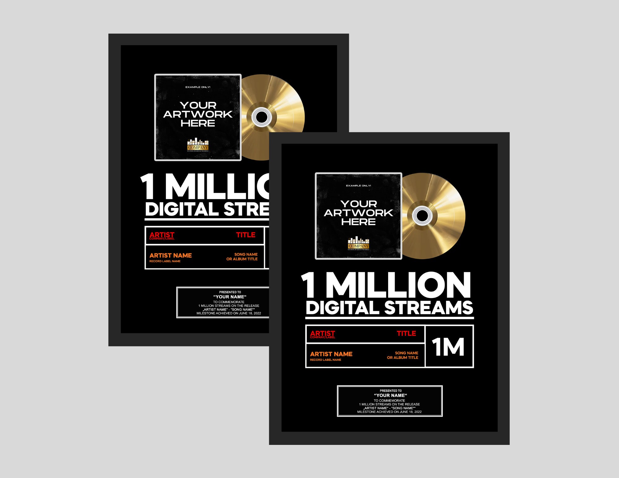 MUSIC STREAMING Award, Custom Golden CD Award, Spotify Record Plaque ...