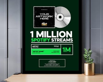 SPOTIFY STREAMING PLAQUE Custom Vinyl Record, Vinyl Record Plaque, Streaming Success Award For Musicians & Podcasts Any # Of Streams #1