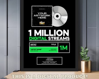 SPOTIFY STREAMING AWARD Disco in vinile personalizzato, Targa per disco in vinile, Premio per il successo in streaming per musicisti e podcast Qualsiasi numero di streaming n. 1