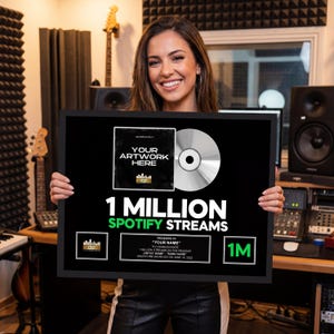 Custom Spotify Award Plaque Trophy Design: Ready to print file for YouTubers, Musicians, Artists, Streamers - Print & Frame yourself