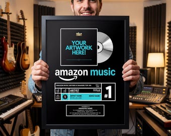 AMAZON MUSIC streaming AWARD plaque - Custom .jpg file in 30 x 40 cm, digital, Streaming Award For Musicians & Podcasts Any # Of Streams #1
