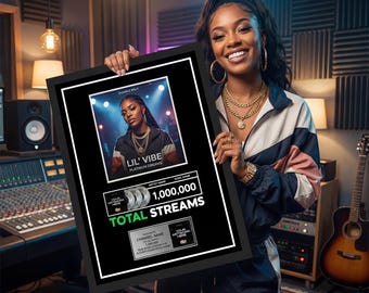 MUSIC STREAMING AWARD, Custom 40 x 50 cm .jpg Design - Ready to Print, Vinyl Record Plaque, Streaming Success Musicians & Podcasts