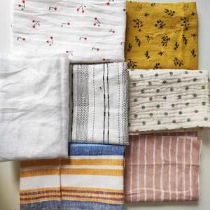 7pcs linen cotton muslin fabric bundle bag linen grab bag size 15 x 50 cm for make bow face mask sewing project/muslin fabric/linen fabric