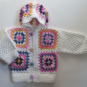 Handmade Colorful Crochet Baby Hoodie | Granny Square Hooded Jacket | Knit Toddler Cardigan Gift