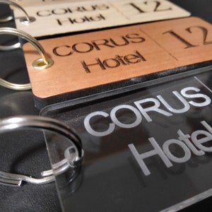Keyrings Keyfobs Keytags for Business - Hotel - Guest House - Holiday Park - Own Home with Logo Name Room Numbers Laser Engraved