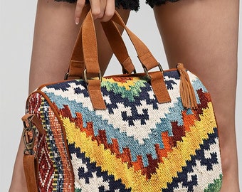 Belmont Boston Bag Handmade Ethnic MINI Duffel Bag // Aztec Duffel Bag // Aztec Purse