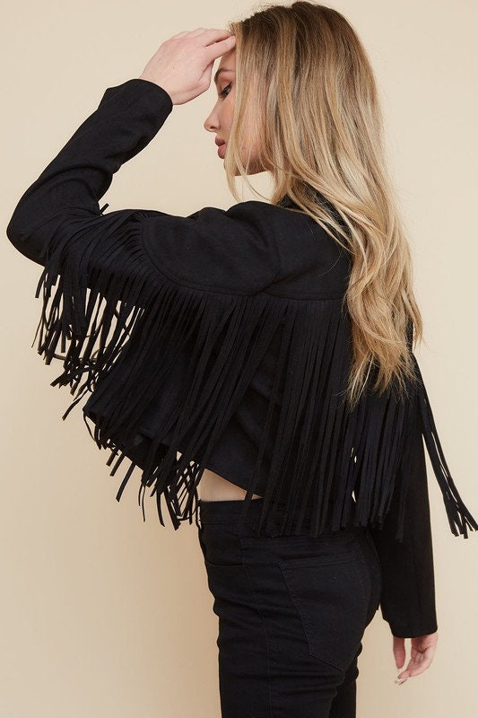 Lithologie Co. Walford Cropped Fringe Faux Suede Jacket // | Etsy