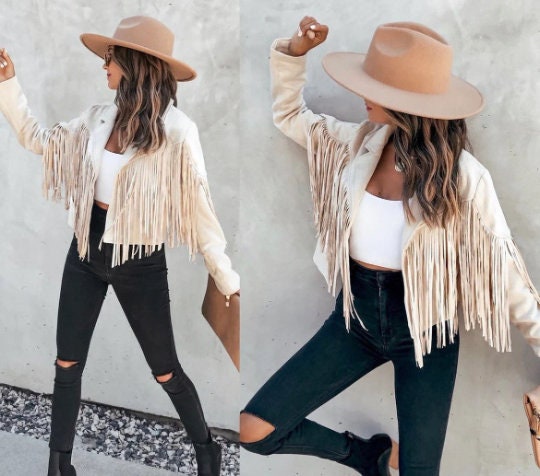 Walford Cropped Fringe Faux Suede Jacket // Moto Fringe Jacket - Etsy