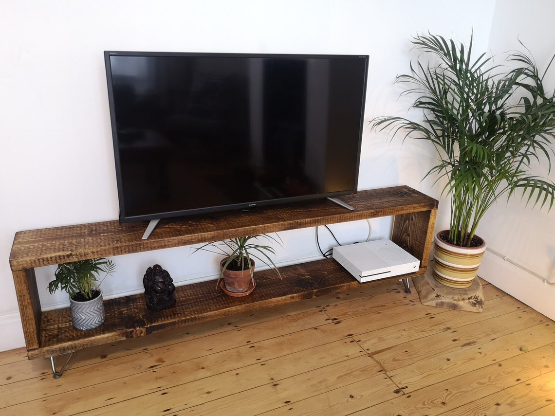 Rustic Reclaimed Wood TV Stand 'Box Unit' Television Unit Industrial Hairpin Legs. Living Room