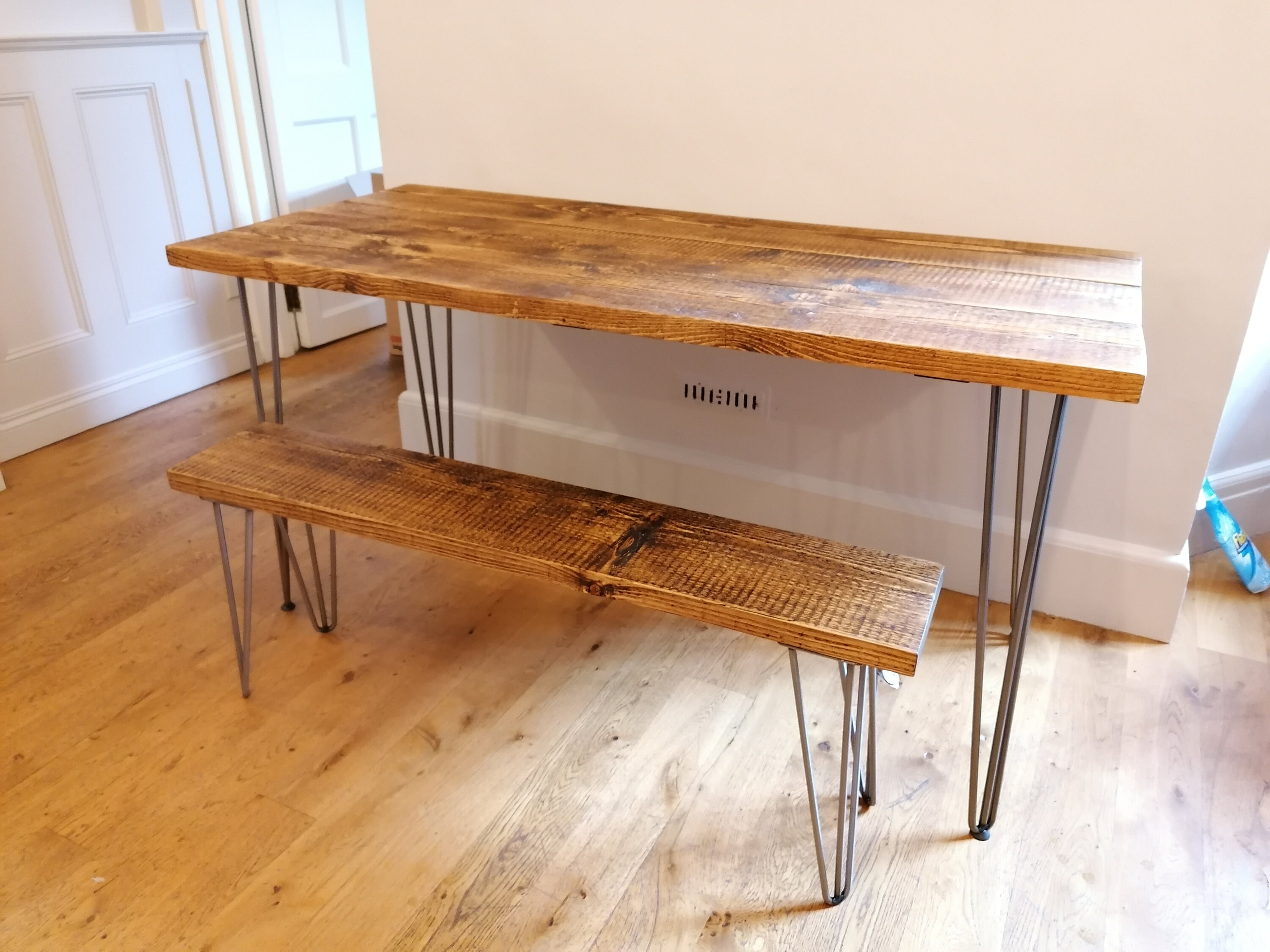 Small Table Boot Reclaimed Small Wood Dining Table With Bench – Hairpin Legs | Rustic ...