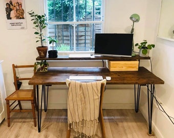 Wooden Desk 'Top Punk' | Rustic Reclaimed Wood Home Office Furniture | Industrial Hairpin Legs | Work, Study, Writing Table