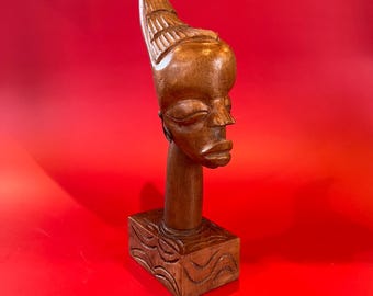 Handgesneden houten Afrikaanse buste, vintage MCM-decor