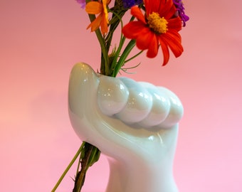 Weiße Vintage Keramik Handvase, Pop Art Decor