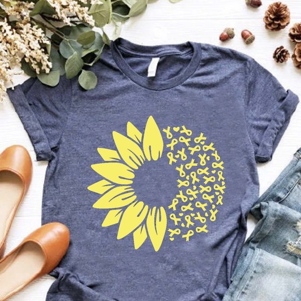 Sunflower Bone Cancer Shirt,Bone Cancer Warrior Gift,Yellow Ribbon Shirt,Sarcoma Cancer Survivor,Cancer Fighter Tee,Sarcoma Awarenes Shirt