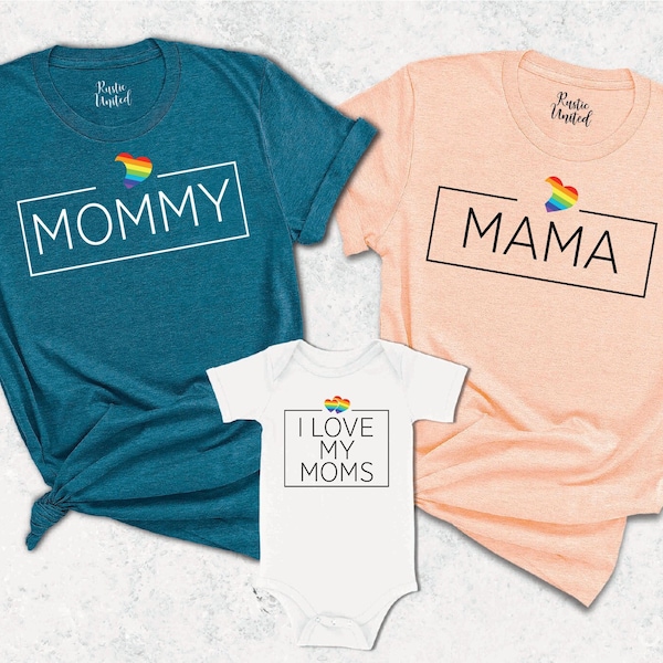 Two Moms Pride Shirt,LGBTQ Shirt,Two Lesbian Moms Shirt,Family Matching Shirt,Lesbian Mother's Day Gift, Gay Pride Shirt,Lesbian Baby Shower