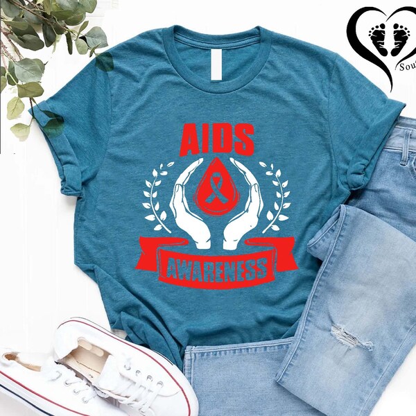 Retro Aids Awareness Shirt,HIV Awareness Tee,Aids Day Shirt,Aids Support Gift,HIV Warrior Shirt,Aids Ribbon Support Shirt,Aids Fighter Shirt