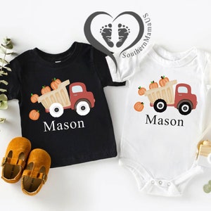 Personalized Pumpkin Dump Truck Shirt For Boys,Custom Pumpkin Dump Truck Baby Onesie®,Personalized  Thanksgiving Boys Shirt,Fall Kids Shirts