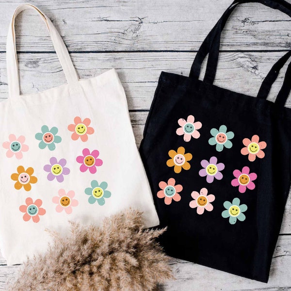 Retro Flower Tote Bag,Vintage Floral Tote Bag,Mothers Day Gift,Aesthetic Tote Bag,Daisy Tote Bag,Mother Tote Bag,Gift For Women,Gift For Her