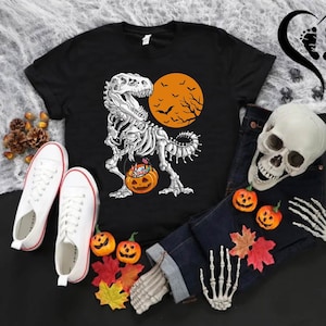 Funny Boys Halloween Shirt,Pumpkin Dinosaur Kids Shirts,Spooky Halloween Boys Shirt,Halloween Scary Shirt,Kids Dinosaur Skeleton T-Rex Shirt