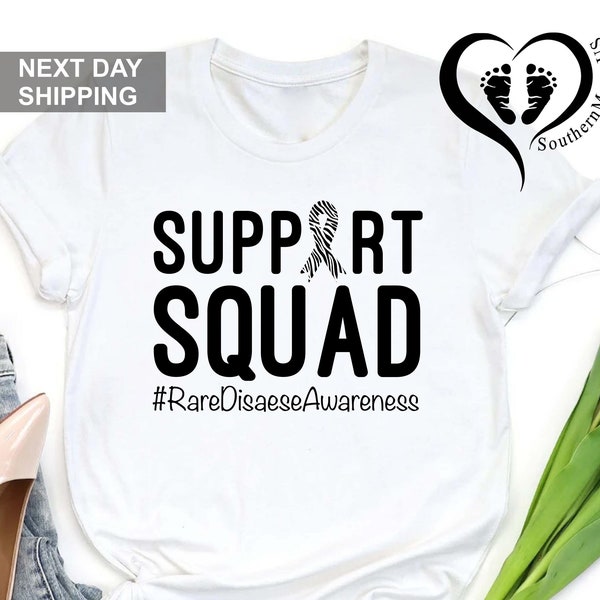 Support Squad Rare Disease Awareness T-shirt, Rare Disease Awareness Support Squad Shirt, Zebra Ribbon Tee, Rare Disease Warrior Tee Gift