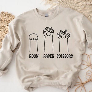 Rock Paper Scissors Sweatshirt, Funny Cat Paw Shirt, Unisex Cat Lover Crewneck, Cat Owner Sweatshirt, Cat Paws Sweatshirt, Gift For Cat Mom