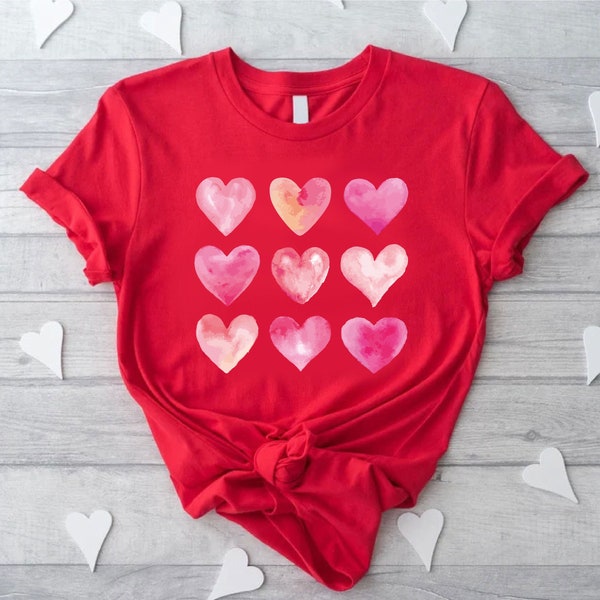 Watercolor Pink Hearts Shirt,Girls Valentines Shirt,Women's Heart Shirt,Valentines Shirt For Toddler,Valentine's Day Gift,Hearts Graphic Tee