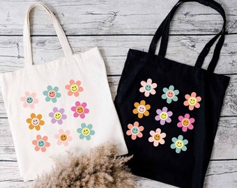 Retro Flower Tote Bag,Vintage Floral Tote Bag,Mothers Day Gift,Aesthetic Tote Bag,Daisy Tote Bag,Mother Tote Bag,Gift For Women,Gift For Her