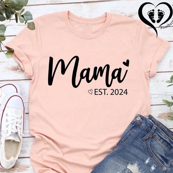 Mama Est 2024 T-shirt, New Mom Gift, Pregnancy Announcement Tee, New Mommy Shirt, Pregnancy Reveal Gift, Mothers Day Shirt, Gift For Wife