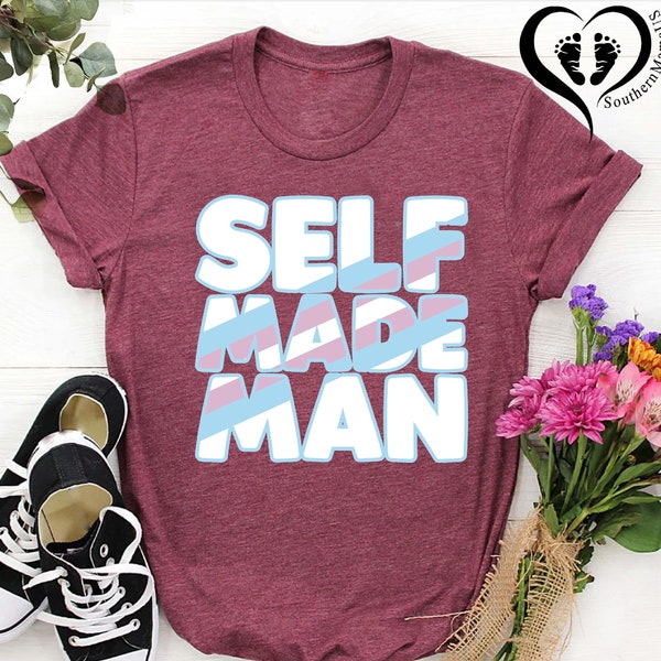 Self Made Man T-Shirt,LGBTQ Pride Shirts,Transgender Flag Tee,Funny Genderqueer And Trans Man Gift,Shirt With Saying, Positive Quote T-Shirt