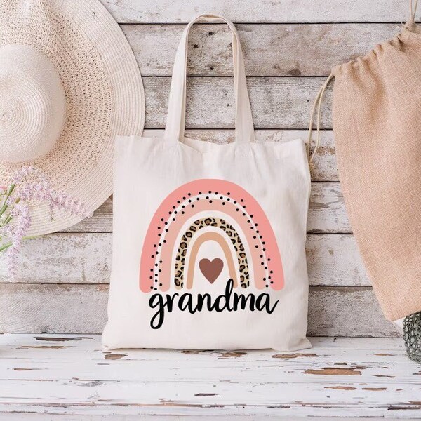 Grandma Tote Bag,Rainbow Tote Bag,Grandma Gift,Leopard Tote Bag,Mothers Day Gift,Grandma Shopping Bag, Gift For Gigi,Grandma Canvas Tote Bag