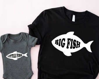 Fishing T-shirt,Dad and Baby Matching T-Shirts, Big Fish Little Fish Shirts, Matching Family Outfits, Fathers Day Shirt, Retro Fishing Shirt
