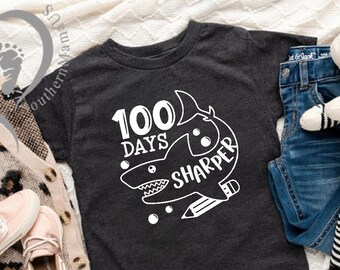 Funny 100 Days Sharper Shirt For School Kids,100 days of Kindergarten Shirt,100 Days Smarter,100th Day of School Shirt for Teacher and Kids