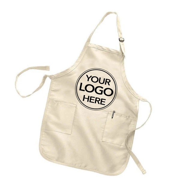 Custom Logo Apron With Pockets, Personalized Text Logo Apron, Custom Kitchen Apron Women and Men, Chef Gift, Business Logo Apron